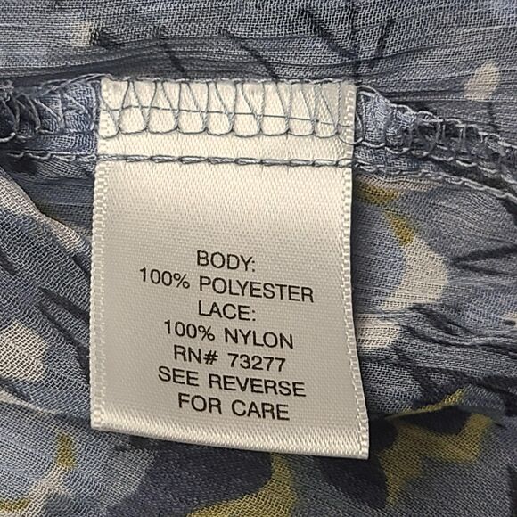 APT 9 Shirt Womens XL Blue Floral Button Front Lace Trim Sheer Blouse Top - Picture 7 of 10